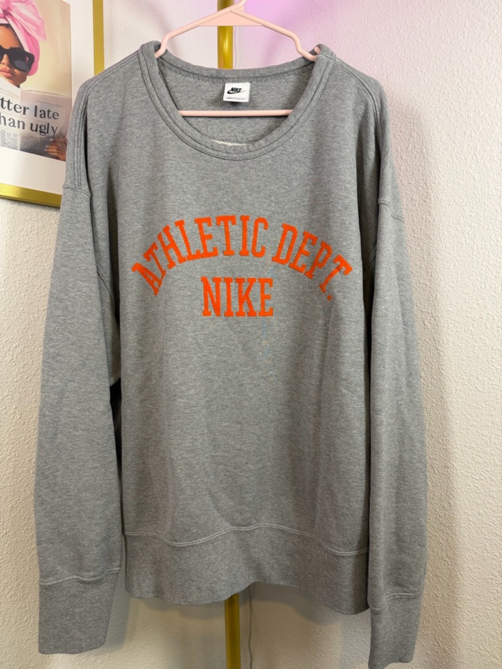 Nike Gray Crewneck Sweatshirt with Orange 'Athletic Dept.' Logo